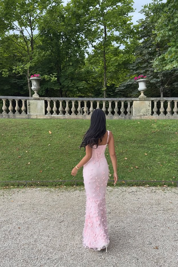 Elegant Heavenly Pink Square Straps Mermaid Prom Dresses Sleeveless With Flower Beads