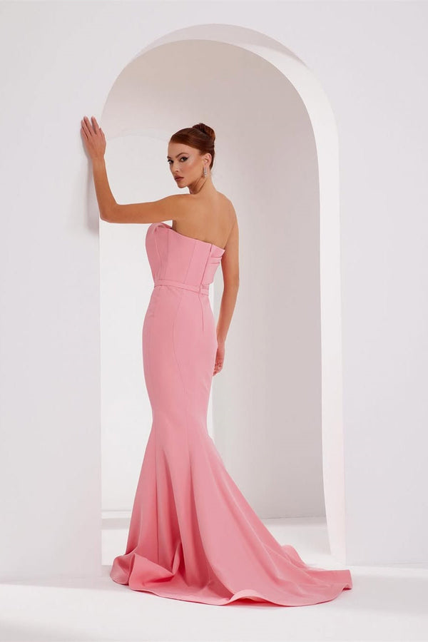 Modern Dusty Rose Strapless Satin Prom Dress Mermaid Sheath Sleeveless On Sale