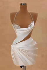 Chic Halter Sleeveless Homecoming  Dresses Mini Sheath Prom Dress Pleats With Beads