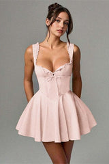 Popular A-Line Straps Sweetheart Homecoming Dress Mini Sleeveless With Pleats Bowknot