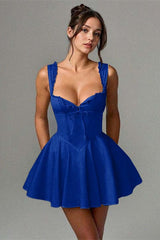 Popular A-Line Straps Sweetheart Homecoming Dress Mini Sleeveless With Pleats Bowknot