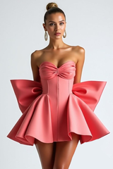 Luxury Satin Sweetheart Homecoming Dresses Strapless Sleeveless With Bowknot Pleats