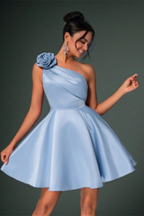 Charming A-Line Asymmetrical One Shoulder Homecoming Dress Satin Sleeveless Mini On Sale