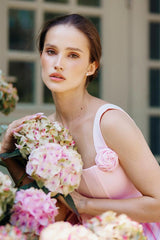 Pretty Pink Square Straps A-Line Satin Homecoming Dress Sleeveless Mini Lace-Up Back With Flower