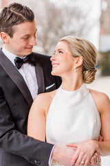 Beautiful Halter Satin Sleeveless Wedding Dresses A-Line Open Back With Buttons