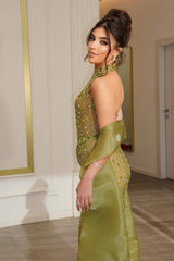Shining Green High Collar Sleeveless Mermaid Evening Dresses Column Gem Beads With Zipper