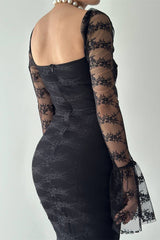 Elegant Black Sweetheart Long Sleeves Mermaid Evening Dresses Lace Column With Zipper