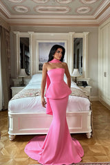 Pretty Flamingo Strapless Sleeveless Satin Mermaid Evening Dresses Two Pieces Set On Sale