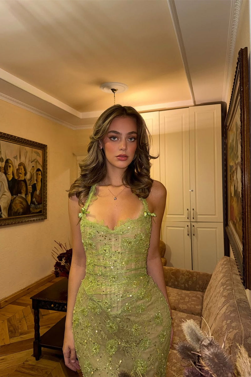 Fabulous Green Sweetheart Halter Sleeveless Evening Dresses Mermaid Column With Appliques Beads