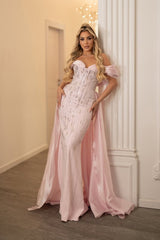 Glamorous Pink Off-The-Shoulder Mermaid Evening Dresses Sheath Gem With Zipper