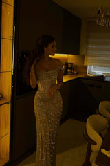 Dazzling Off-The-Shoulder Mermaid Evening Dresses Column Long With Pleats