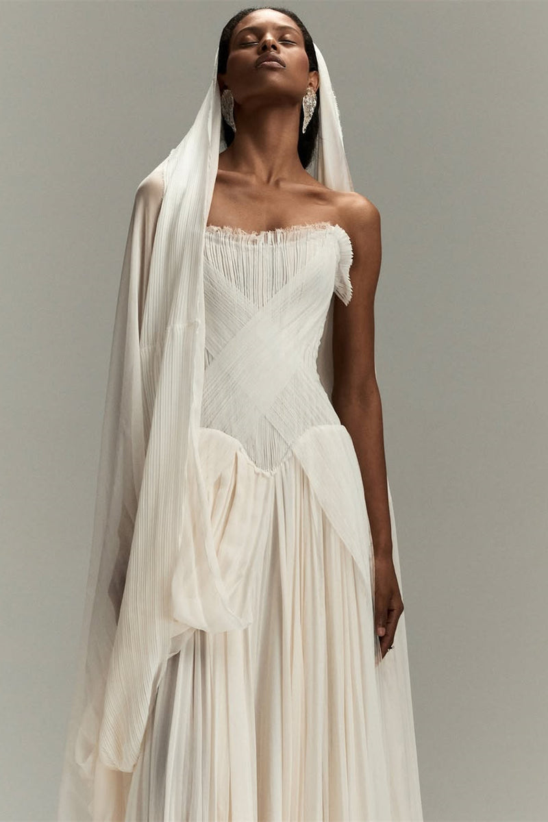 Timeless Strapless Sleeveless Chiffon Evening Dresses A-Line Lace-Up Back With Pleats