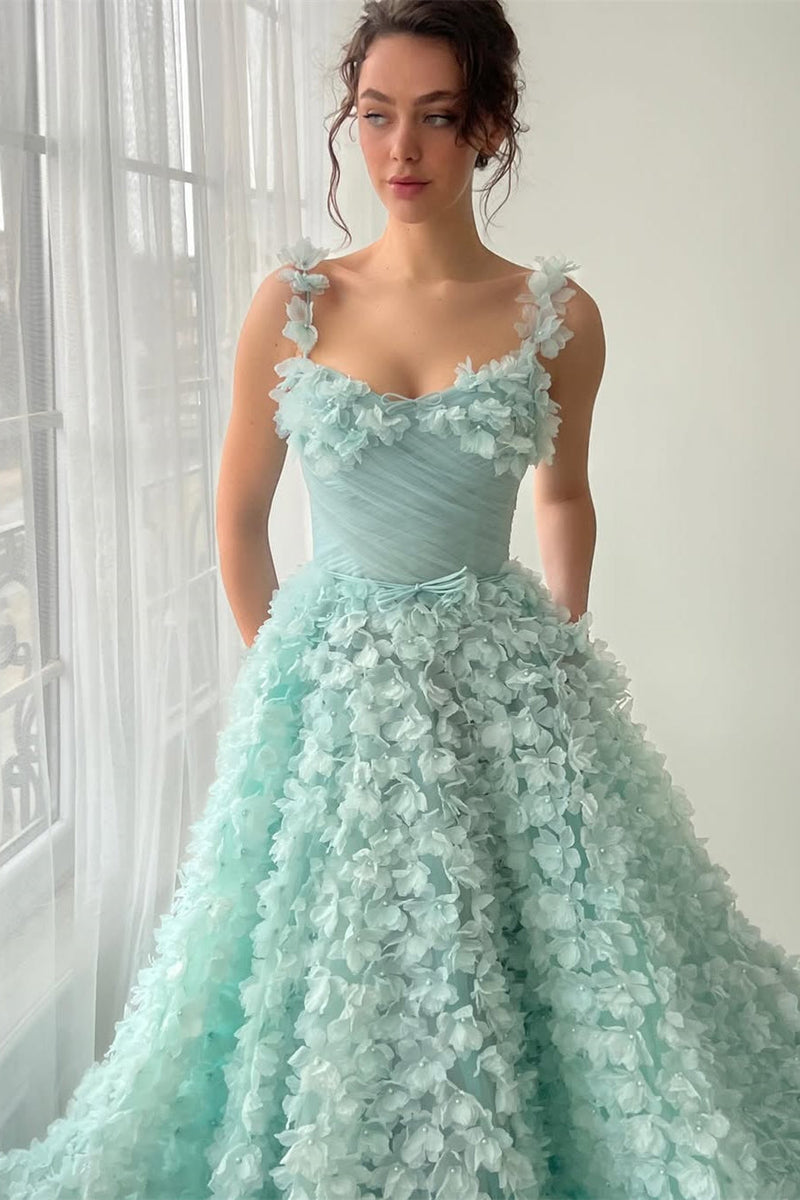 Fabulous Straps Sleeveless A-Line Evening Dresses Long Pearl With Flower