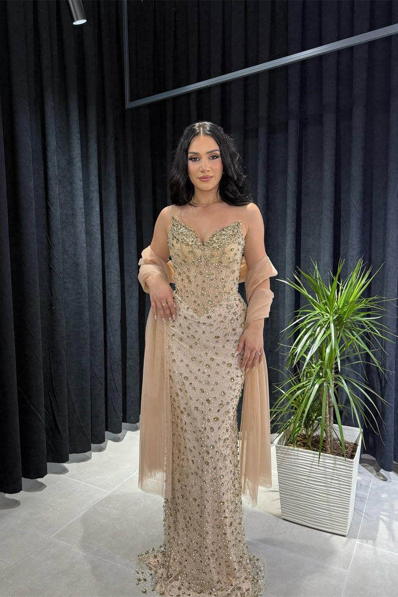 Timeless Strapless Sleeveless V-Neck Evening Dresses Mermaid Gem Column On Sale