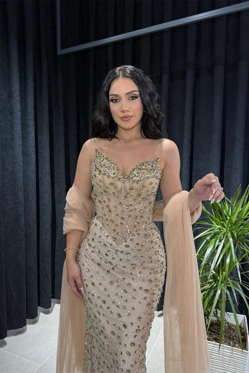 Timeless Strapless Sleeveless V-Neck Evening Dresses Mermaid Gem Column On Sale