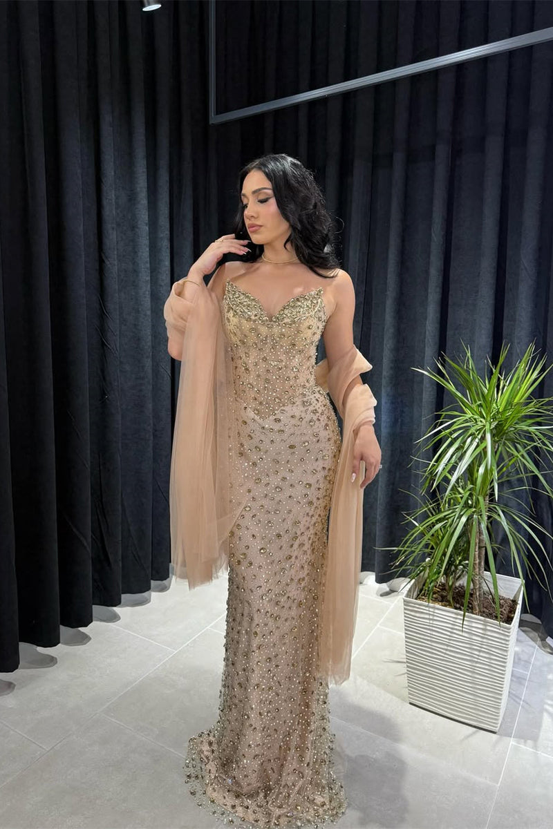 Timeless Strapless Sleeveless V-Neck Evening Dresses Mermaid Gem Column On Sale