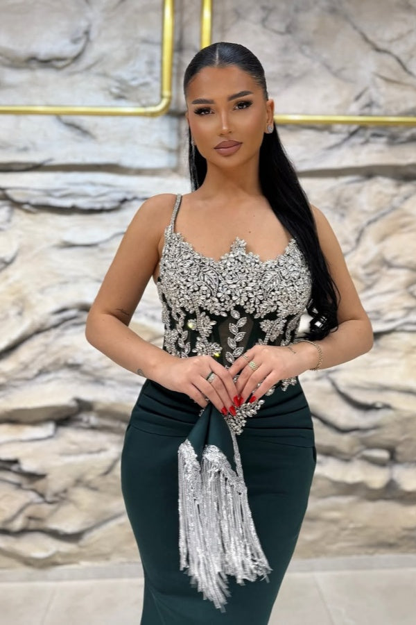 Modern Spaghetti-Straps sleeveless Mermaid Evening Dresses Sheath Gem With Pleats