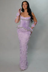 Beautiful Lilac Strapless Mermaid Evening Dresses Column Gem With Flower Gloves