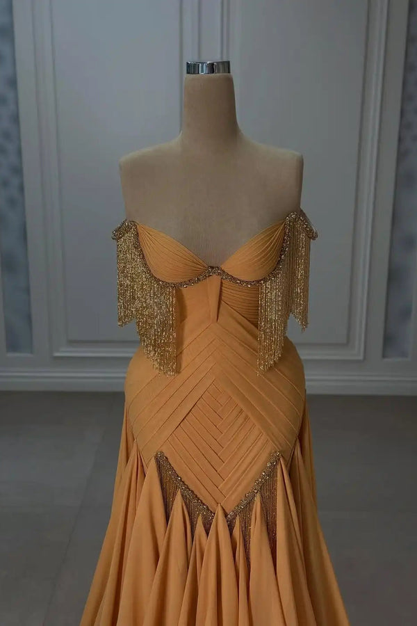 Modern Sweetheart Strapless Sleeveless Evening Dresses A-Line Beads With Pleats Tassel