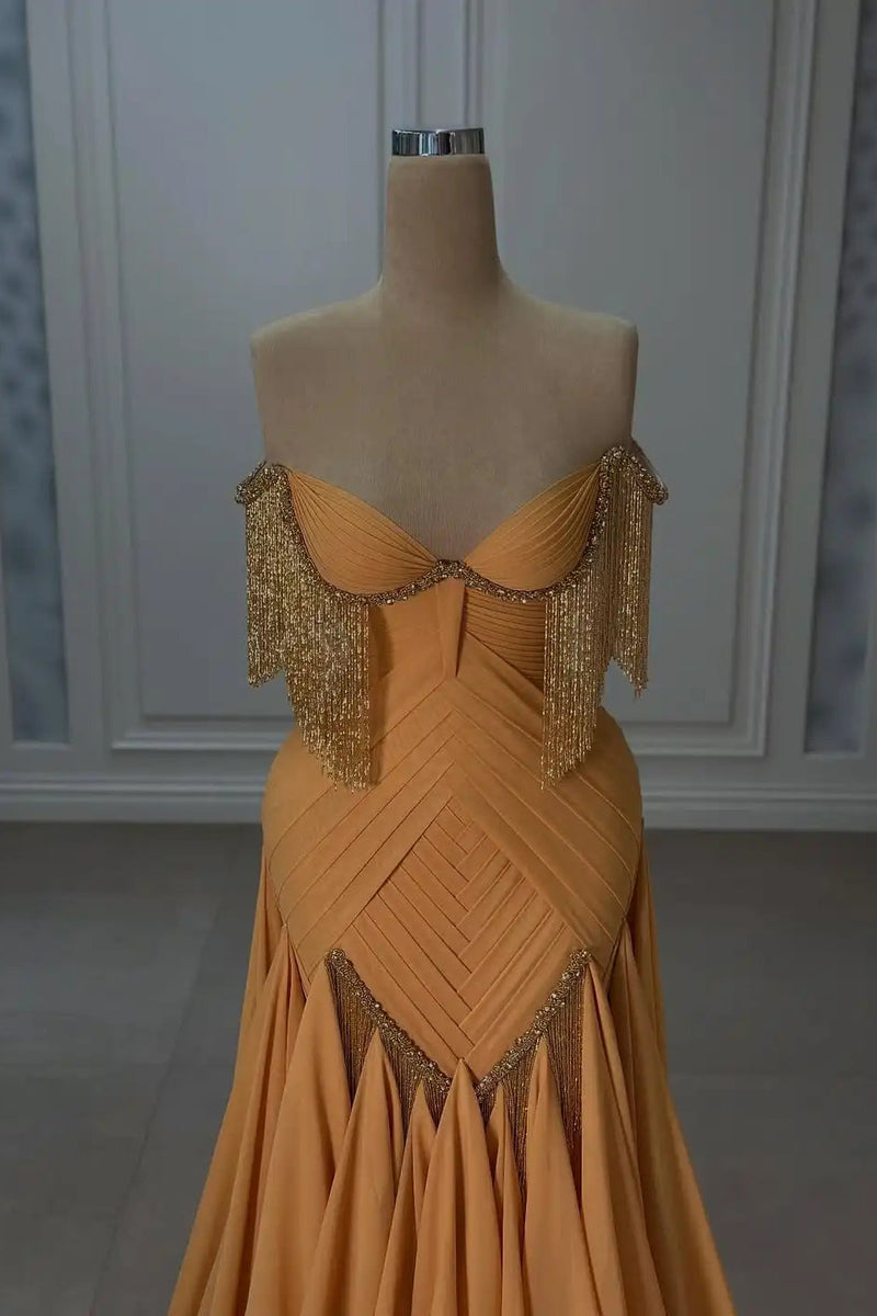 Modern Sweetheart Strapless Sleeveless Evening Dresses A-Line Beads With Pleats Tassel