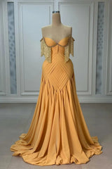 Modern Sweetheart Strapless Sleeveless Evening Dresses A-Line Beads With Pleats Tassel