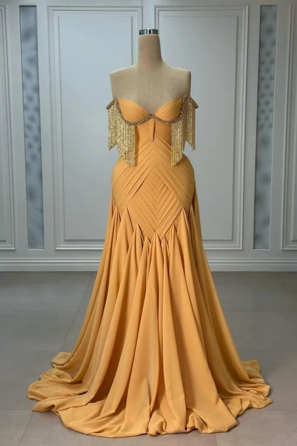 Modern Sweetheart Strapless Sleeveless Evening Dresses A-Line Beads With Pleats Tassel