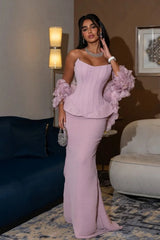 Glamorous Purple Strapless Mermaid Evening Dresses Two Pieces Column With Wraps
