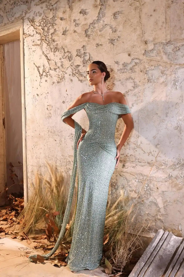 Exquisite Green Sweetheart One Shoulder Sequins Evening Dresses Mermaid Sheath With Ruffle