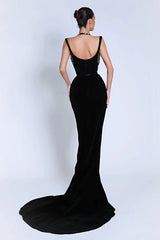 Luxury Black Halter Sleeveless V-Neck Mermaid Evening Dresses High Split Gem With Zipper