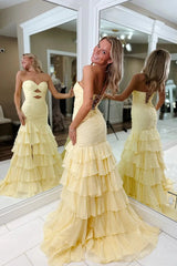 Pretty Daffodil Sweetheart Strapless Sleeveless Chiffon Evening Dresses High Split With Lace-Up Back
