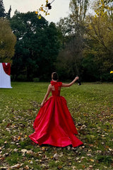 Exquisite Red Halter Sleeveless A-Line Satin Evening Dresses High Split With Pleats Zipper