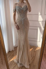 Luxury Sweetheart Off-The-Shoulder Mermaid Evening Dresses Sheath Long With Gem