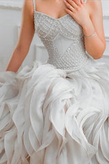 Luxury Sweetheart Spaghetti-Straps Sleeveless Organza Evening Dresses A-Line With Lace-Up Back