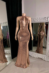 Glamorous Halter Sleeveless Mermaid Wedding Dresses Column Side Split With Zipper