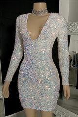 Dazzling V-Neck Long Sleeveless Mini Sequins Wedding Dresses Sheath On Sale