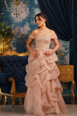 Sparkling Sweetheart Off-The-Shoulder Organza Wedding Dresses Sheath Long With Gem