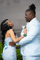Glamorous Sky Blue Strapless Sleeveless Mermaid Wedding Dresses Sheath Gem With Lace-Up Back