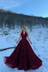 Luxury Red Halter V-Neck Sleeveless Lace Wedding Dresses A-Line Long With High Split