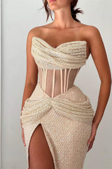 Romantic Sweetheart Strapless Sleeveless Mermaid Wedding Dresses Column With High Split