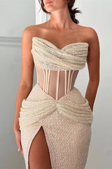 Romantic Sweetheart Strapless Sleeveless Mermaid Wedding Dresses Column With High Split