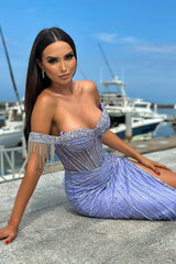 Classic Lavender Sweetheart Off-The-Shoulder Mermaid Wedding Dresses Sheath Gem With Side Split
