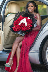Vintage Red V-Neck Strapless Mermaid Wedding Dresses Detachable Sleeves Pearls With Side Split