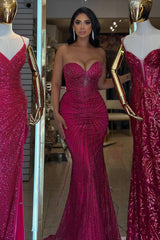 Luxury Fuchsia Sweetheart Strapless Sleeveless Mermaid Wedding Dresses Beads With Lace-Up Back