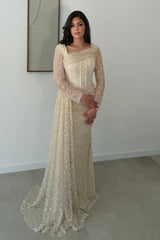 Glamorous Long Sleeves Mermaid Evening Dresses Column Beads With Pleats
