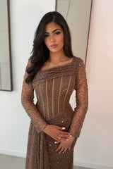 Glamorous Long Sleeves Mermaid Evening Dresses Column Beads With Pleats