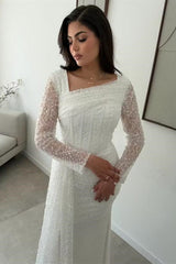 Glamorous Long Sleeves Mermaid Evening Dresses Column Beads With Pleats