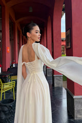 Timeless Off-The-Shoulder Chiffon Evening Dresses Long With Lace-Up Back Pleats