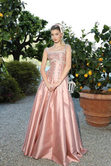 Glamorous Dusty Pink Straps Sleeveless Satin A-Line Evening Dresses Beads With Zipper Pleats