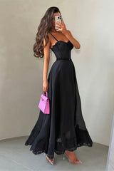 Romantic Black Sweetheart Spaghetti Straps Sleeveless Long Evening Dresses