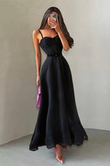 Romantic Black Sweetheart Spaghetti Straps Sleeveless Long Evening Dresses